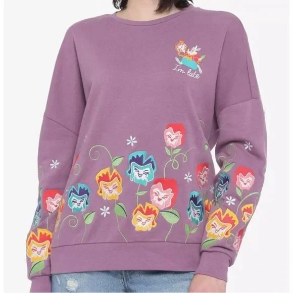 Her Universe Disney Alice in Wonderland I'm Late Flower Crewneck Size Medium - Picture 2 of 8